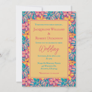 Tropical Pink and Yellow Floral Wedding Invitation