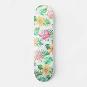 Tropical Pink and Yellow Flowers Skateboard