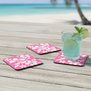 Tropical Pink Beach Flowers Coaster