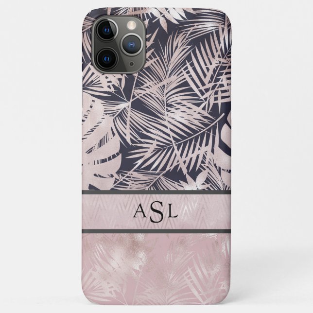 Tropical Pink Black Monogram Metallic Chic Case-Mate iPhone Case (Back)