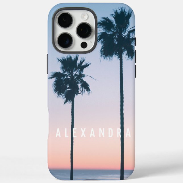 Tropical Pink Blue Palm Tree Sunset Custom Case-Mate iPhone Case (Back)