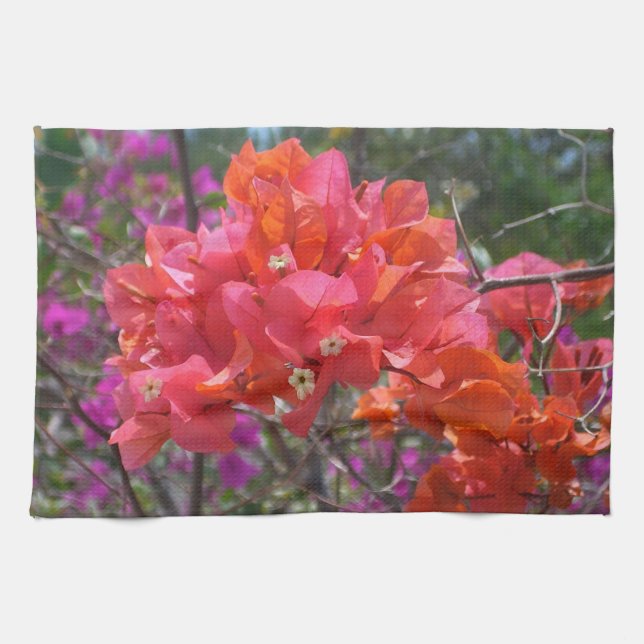 Tropical Pink Bougainvillea Island Floral Kitchen Towel (Horizontal)