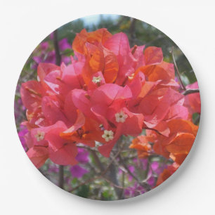 Tropical Pink Bougainvillea Island Floral Paper Plate