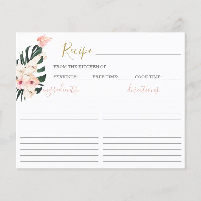 Tropical Pink Bridal Shower Recipe Card (Front)