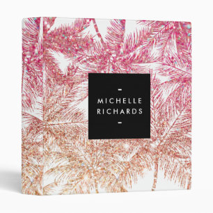 Tropical Pink/Bronze Glitter Palms Personalized Binder