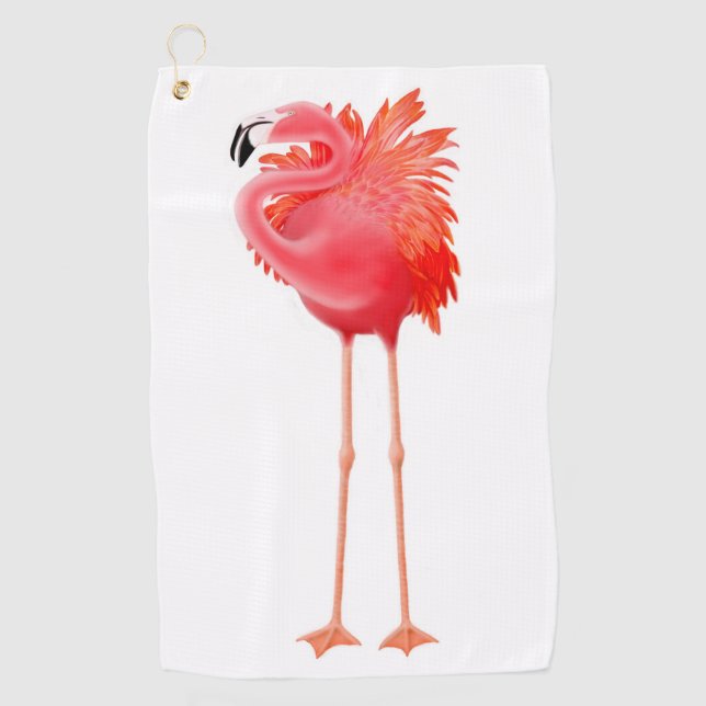 Tropical Pink Caribbean Flamingo Golf Towel (Front)