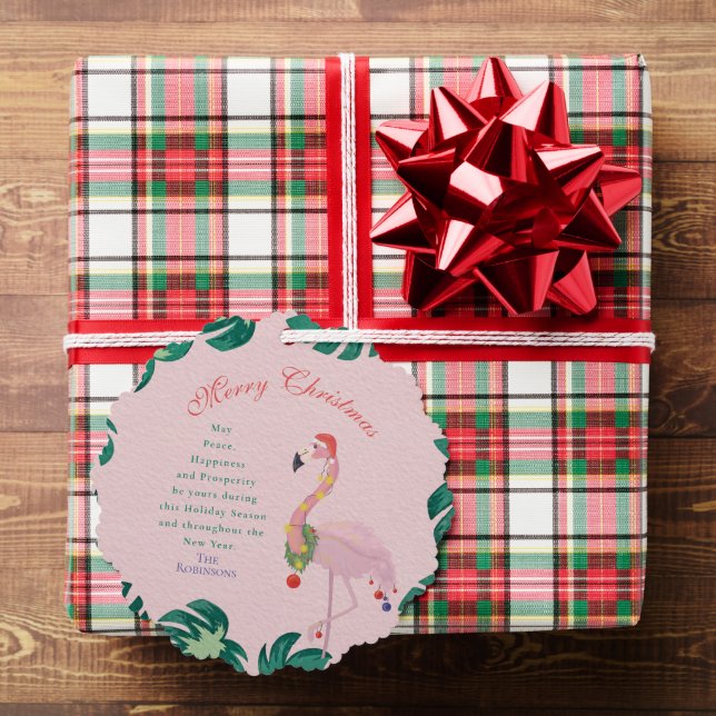 Tropical Pink Christmas Flamingo Santa Hat Baubles Ornament Card (Insitu (Gift))