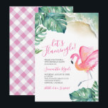 Tropical Pink Flamingo 50th Birthday Party Invitation<br><div class="desc">This fun 50th Birthday party invitation features the the words "Let's Flamingle" with the guest of honour's name set in a modern handwritten script typography with event details in a classic serif font. Designed using my original watercolor pink flamingo, monstera palm leaves and ocean shoreline. The card reverses to a...</div>