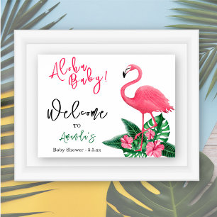 Tropical Pink Flamingo Aloha Baby Shower - Welcome Poster