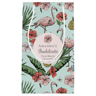 Tropical Pink Flamingo and Hibiscus Bachelorette Small Gift Bag