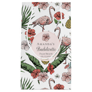Tropical Pink Flamingo and Hibiscus Bachelorette Small Gift Bag