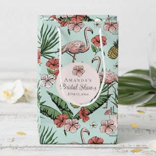 Tropical Pink Flamingo and Hibiscus Bridal Shower Small Gift Bag