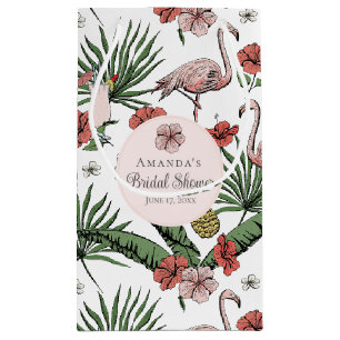 Tropical Pink Flamingo and Hibiscus Bridal Shower Small Gift Bag
