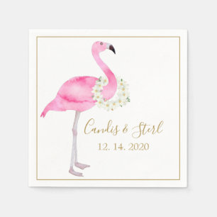 Tropical Pink Flamingo and Magnolias Wedding Napkin