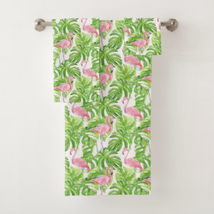 Tropical Pink Flamingo Bath Towel Set