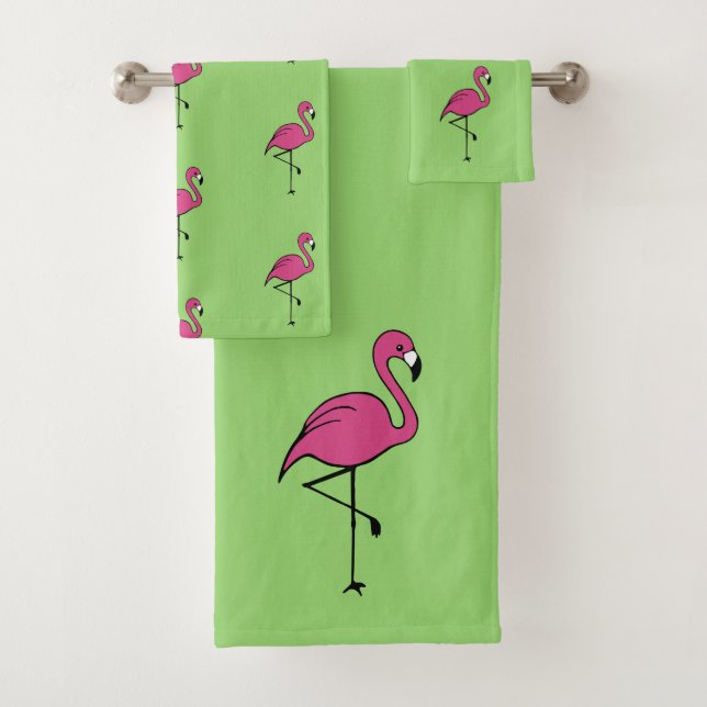 Tropical Pink Flamingo Bath Towels Set Gift (Insitu)