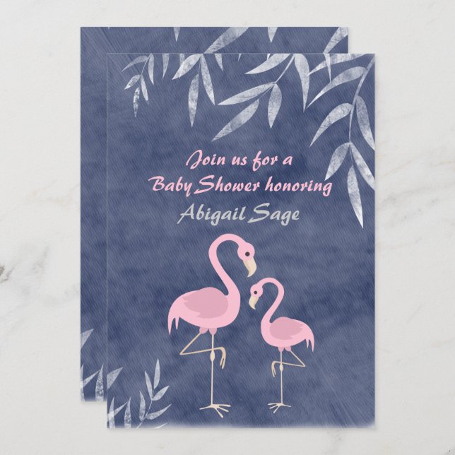 Tropical Pink Flamingo Beach Baby Shower Invite (Front/Back)