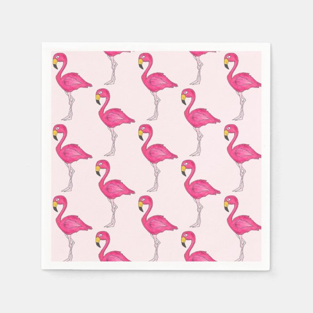 Tropical Pink Flamingo Bird Napkins (Front)