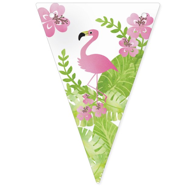 Tropical Pink Flamingo Birthday Party Bunting Flags (First Flag)