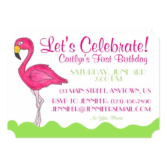 Tropical Pink Flamingo Birthday Party Invitations