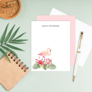 Tropical Pink Flamingo Bouquet Monogram Card