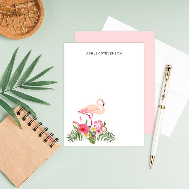 Tropical Pink Flamingo Bouquet Monogram Card (Creator Uploaded)
