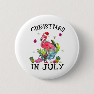 Tropical Pink Flamingo Christmas In July Summer  2 Inch Round Button