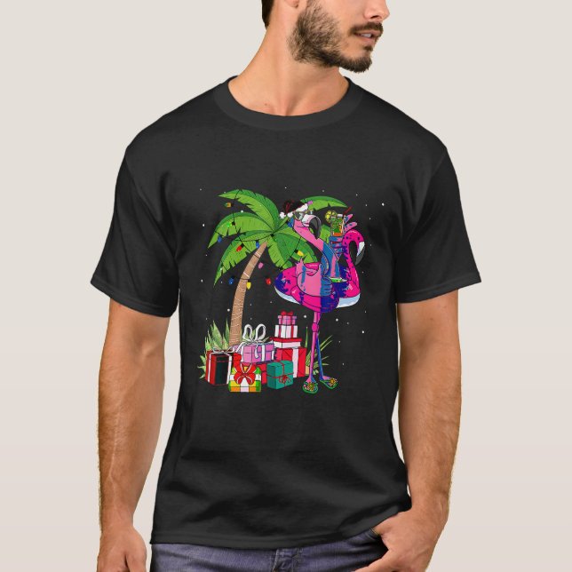 Tropical Pink Flamingo Christmas In July Summer Pa T-Shirt (Front)