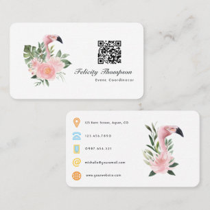 Tropical Pink Flamingo Event Coordinator QR Code Business Card