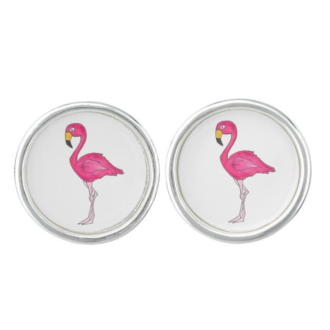 Tropical Pink Flamingo Flamingos Bird Cufflinks (Front)