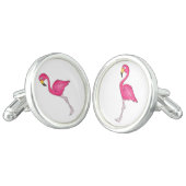 Tropical Pink Flamingo Flamingos Bird Cufflinks (Angled)