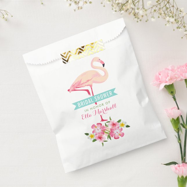 Tropical Pink Flamingo Floral Bridal Shower Favour Bag (Sealed)