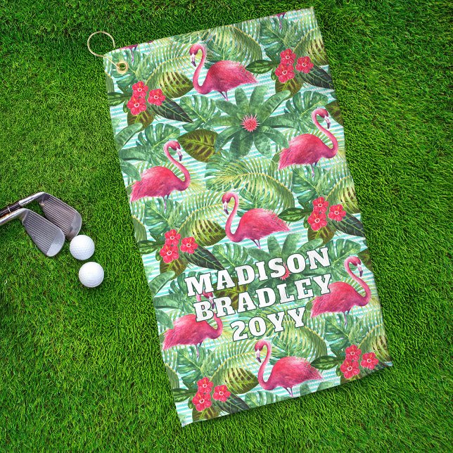 Tropical Pink Flamingo Floral Girly Pattern Custom Golf Towel (Creator Uploaded)