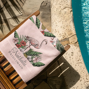 Tropical Pink Flamingo Floral Pattern Beach Towel