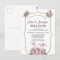 Tropical Pink Flamingo Gold Wedding Vow Renewal