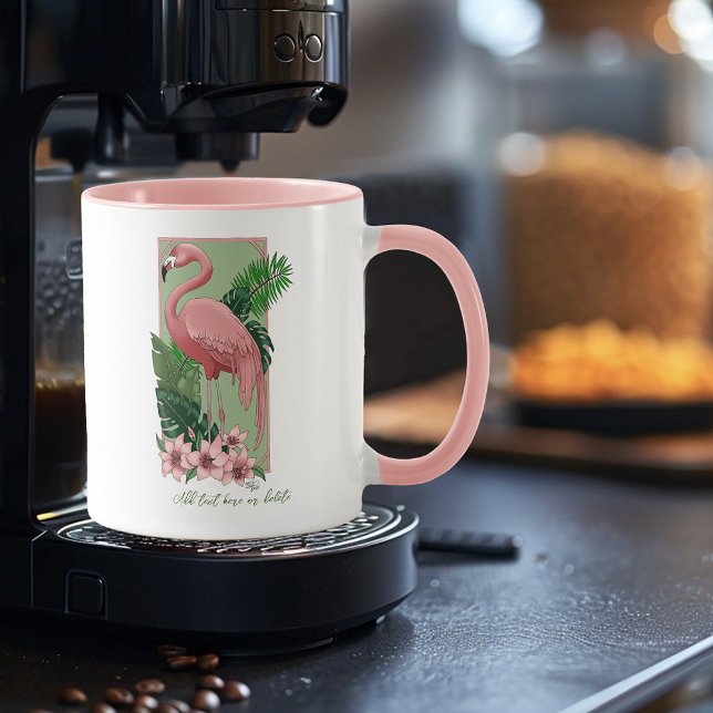 Tropical Pink Flamingo Green Palm Leaves Lilly  Mug (Creator Uploaded)
