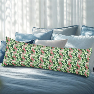 Tropical Pink Flamingo Green Palm Leaves Lily Body Pillow