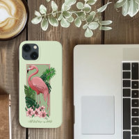 Tropical Pink Flamingo Green Palm Leaves Lily