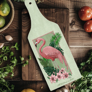 Tropical Pink Flamingo Green Palm Leaves Lily Cutting Board