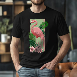 Tropical Pink Flamingo Green Palm Leaves Lily Tri-Blend Shirt