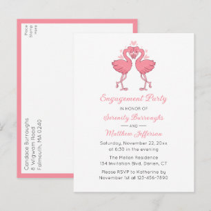 Tropical Pink Flamingo Hawaiian Engagement Party Invitation Postcard