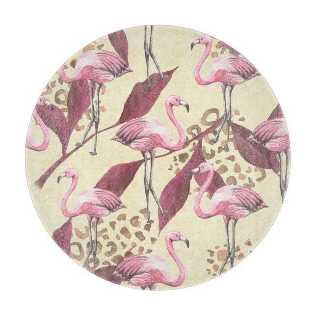 Tropical pink flamingo, leopard pattern. cutting board (Front)
