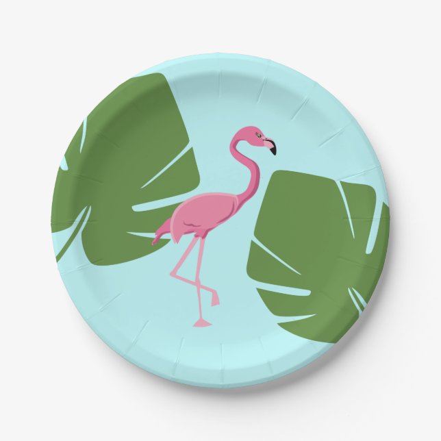 Tropical Pink Flamingo Luau Party Paper Plate (Front)