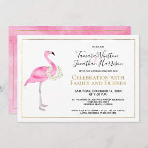 Tropical Pink Flamingo Magnolia Floral Reception Invitation
