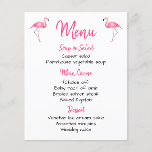 Tropical Pink Flamingo Menu Wedding Bridal Shower