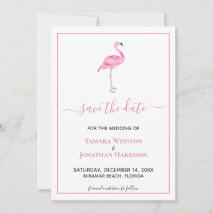 Tropical Pink Flamingo Modern Beach Wedding Save The Date