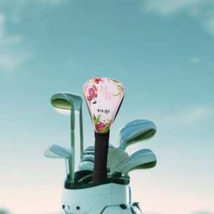 Tropical Pink Flamingo Monogram Golf Head Cover