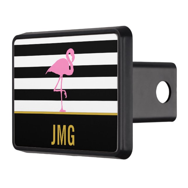 Tropical Pink Flamingo Monogrammed Trailer Hitch Cover (Left)