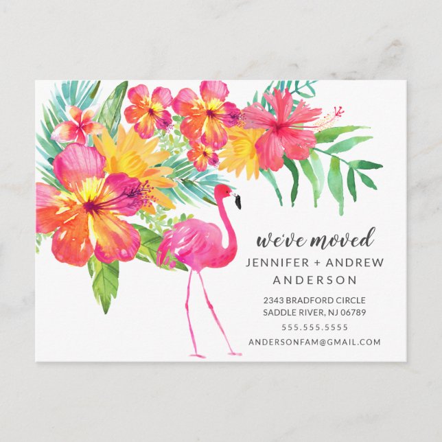 Tropical Pink Flamingo Moving Announcement Postcard (Front)