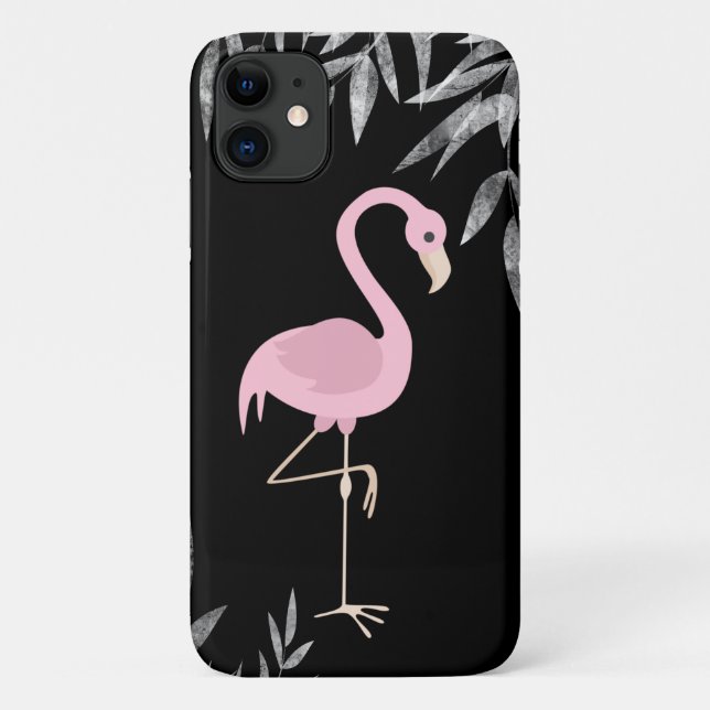 Tropical Pink Flamingo on Black Dramatic Beach Case-Mate iPhone Case (Back)